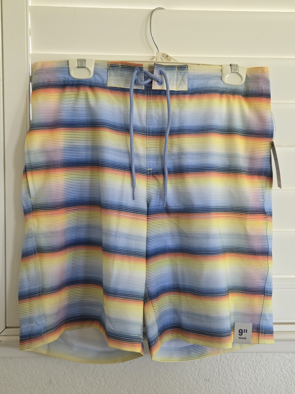 George Multicolor Striped Men’s Swim Board Shorts - Blue, Yellow, Orange